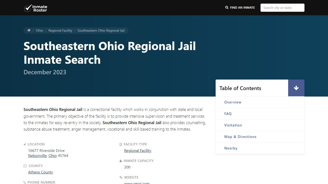 Inmate Search | Southeastern Ohio Regional Jail - Nelsonville, OH